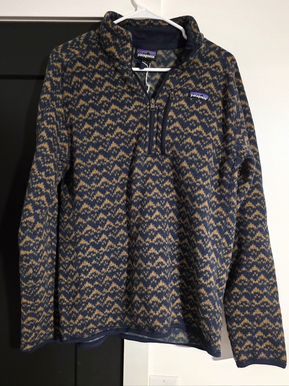 Patagonia Men's Better Sweater 1/4 Zip Patterned Blue Large Layer Pullover